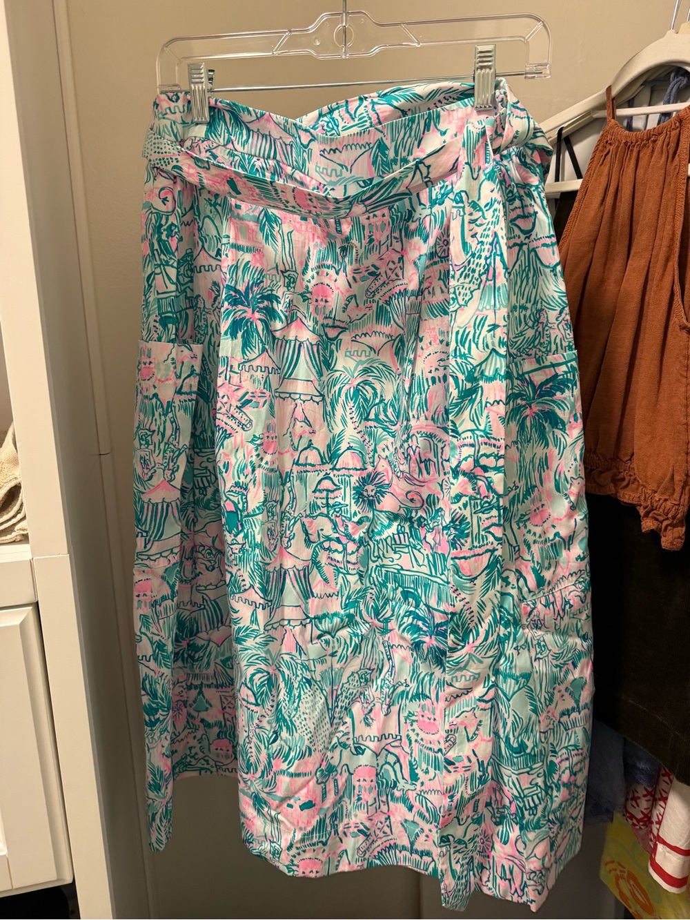 Lilly Pulitzer Pink and Teal Tropical Print Midi Skirt